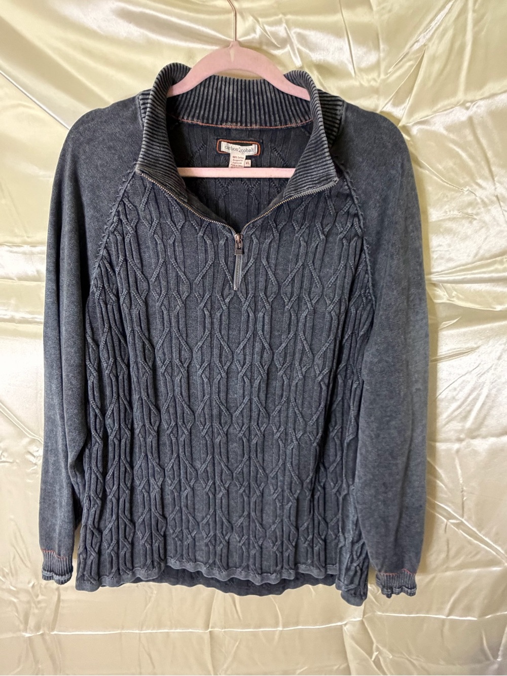 Carbon2Cobalt Men’s XL Cable Knit Sweater 1/4 Zip Charcoal Gray 100% Cotton